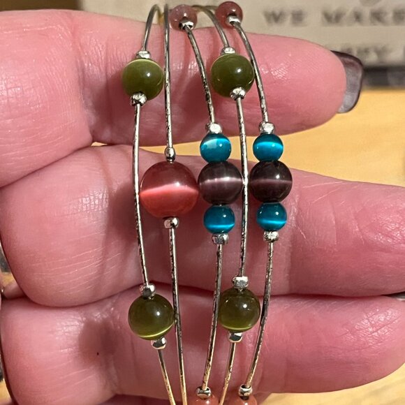 Silver tone Cuff Bracelet with Tiger Eye Beading in Various Colors - Picture 6 of 10